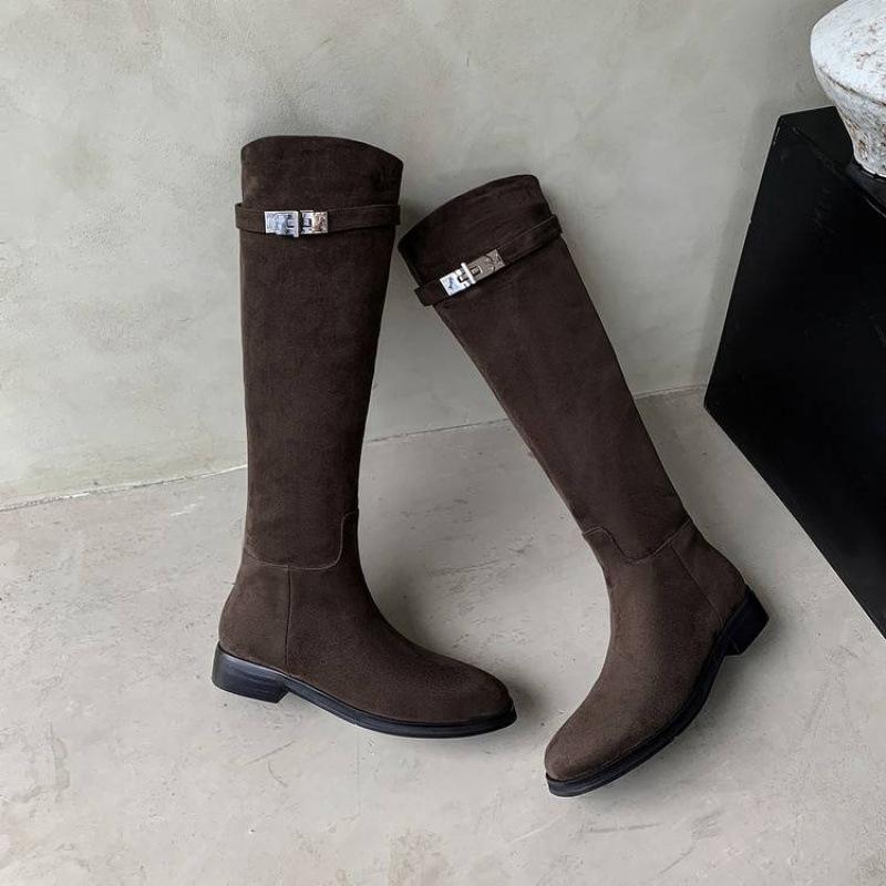 

New women s leather boots square heel leather large size women s boots round head versatile autumn and winter after zipper cowhide high boots women 39