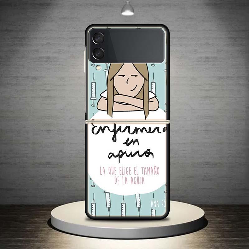 Funny Medicine Nurse Doctor For Samsung Galaxy Z Flip 4 3 5G Phone Case Black Hard Cover ZFlip 4 3 Luxury Shockproof Bumper Coqu