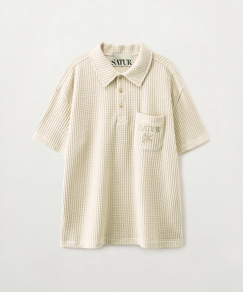 Seteo Waffle Collar Short Sleeve T-Shirt Cream