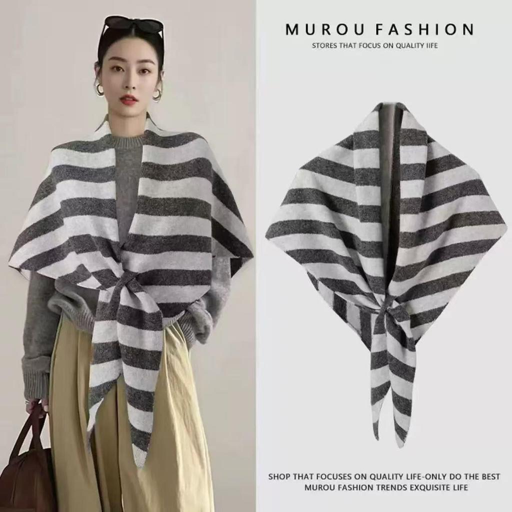 Korean Wool Blend Thick Shawl: Solid Color, Warm Knitted Cowl, Perfect for Spring & Autumn Layering