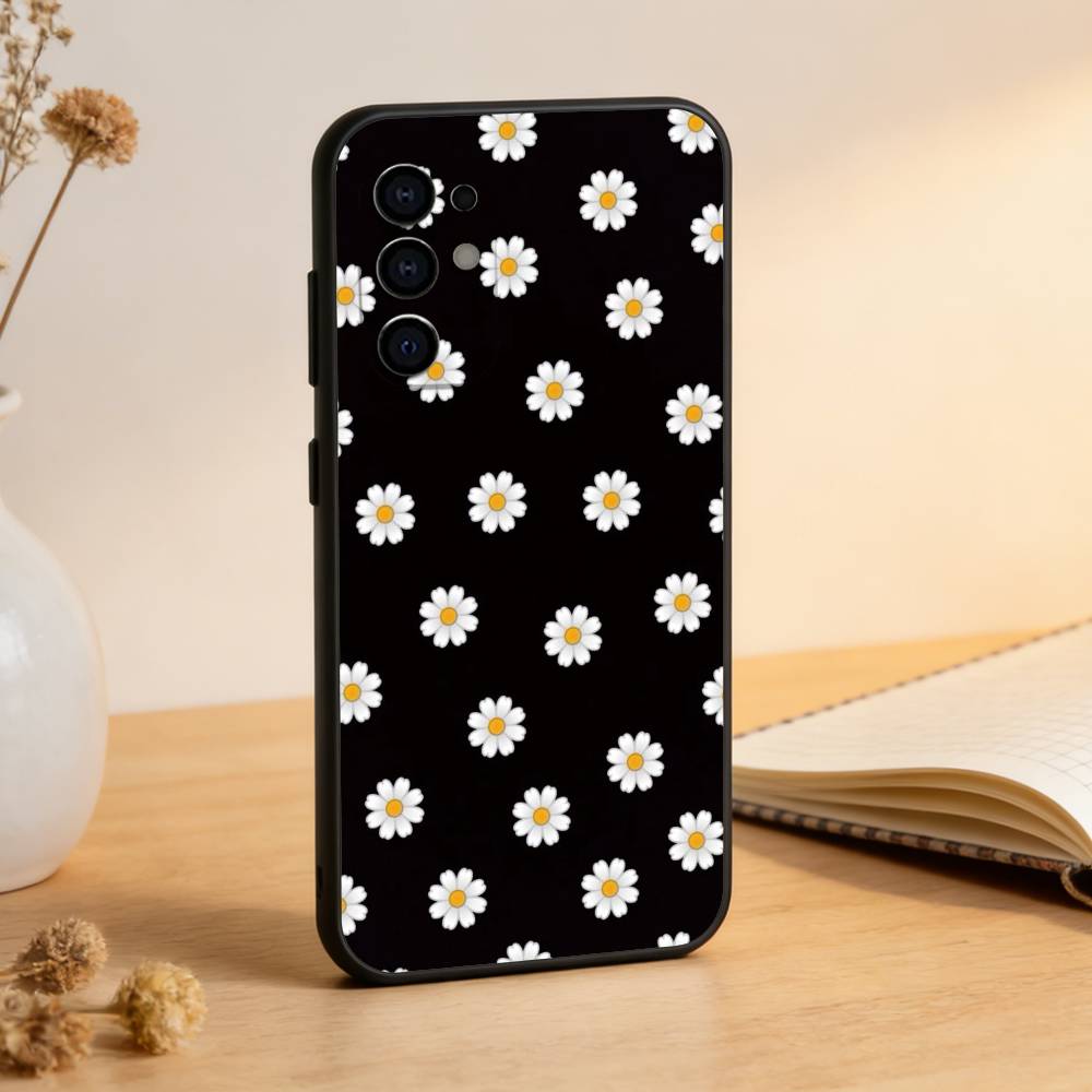 

Black & white daisy pattern Phone Case For Samsung S25,S24,S21,S22,S23,S30,Ultra,S20,Plus,Fe,Soft Silicone Black Cover Samsung S30Ultra5G
