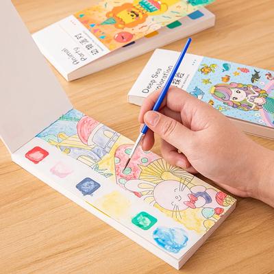 12 Pages Portable Watercolor Painting Book Coloring Books for Kids Drawing Gouache Paper Graffiti Educational Toys Stationery
