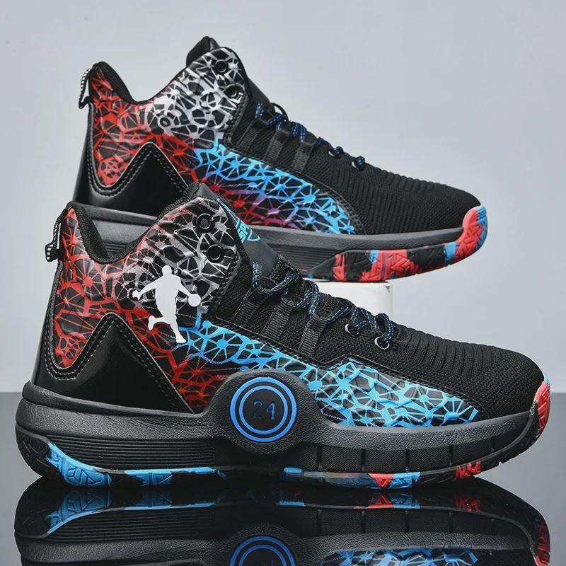 "Yushuai 14 High-Top Basketball Shoes, Wear-Resistant, Unisex, White/Blue/Pink, Ideal for Autumn/Winter and Cement Floors"