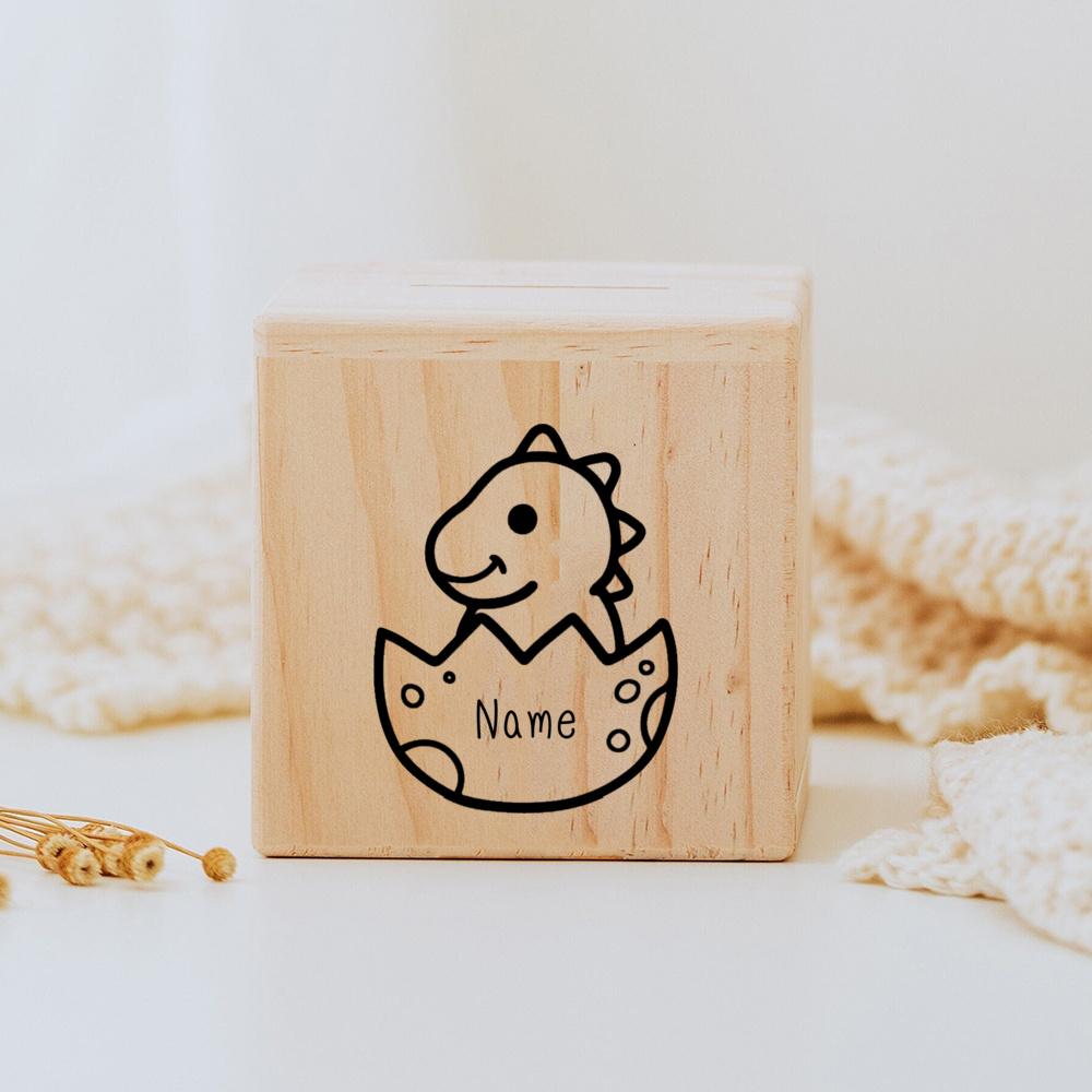 Personalized Children's Money Box Wooden Cute Dinosaur Piggy Bank with Name Baptism Gift New Baby Gifts Wooden Money Box