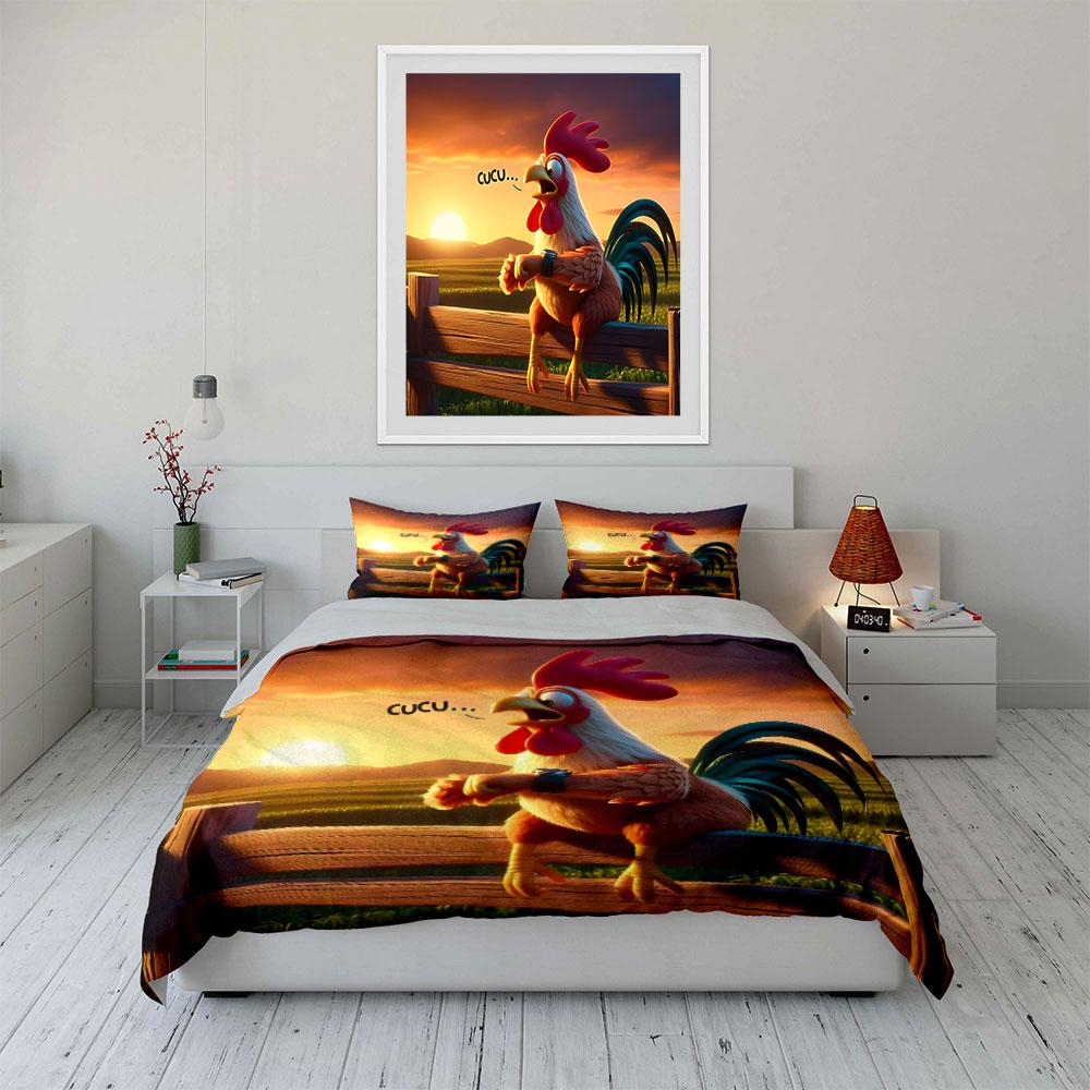 Sunrise Rooster Farm Decor Set Kid'S And Adults' Bedroom Decor, Exquisite Three-Piece Bedding Set Gift