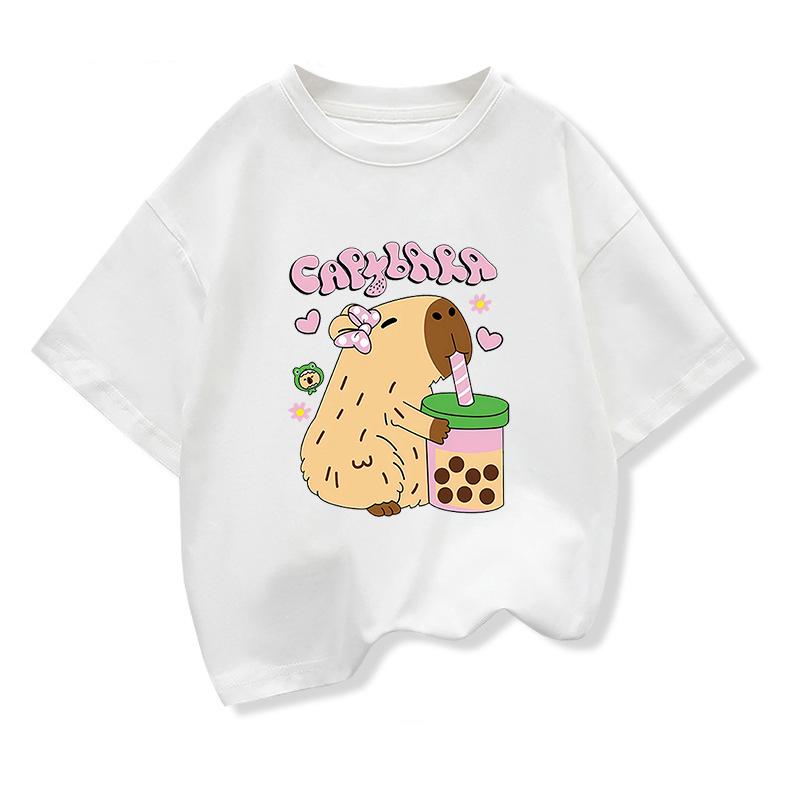 Summer Kids Tshirts Capybara Printed Cartoon T Shirt for Girls Animal Printing Boy T Shirt Tops Tees Children Clothes