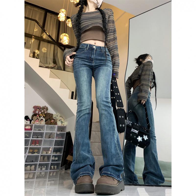 Women's Plus Size High Waist Micro Flare Jeans - Slimming 2024 Autumn Straight Leg Floor-Length Pants.