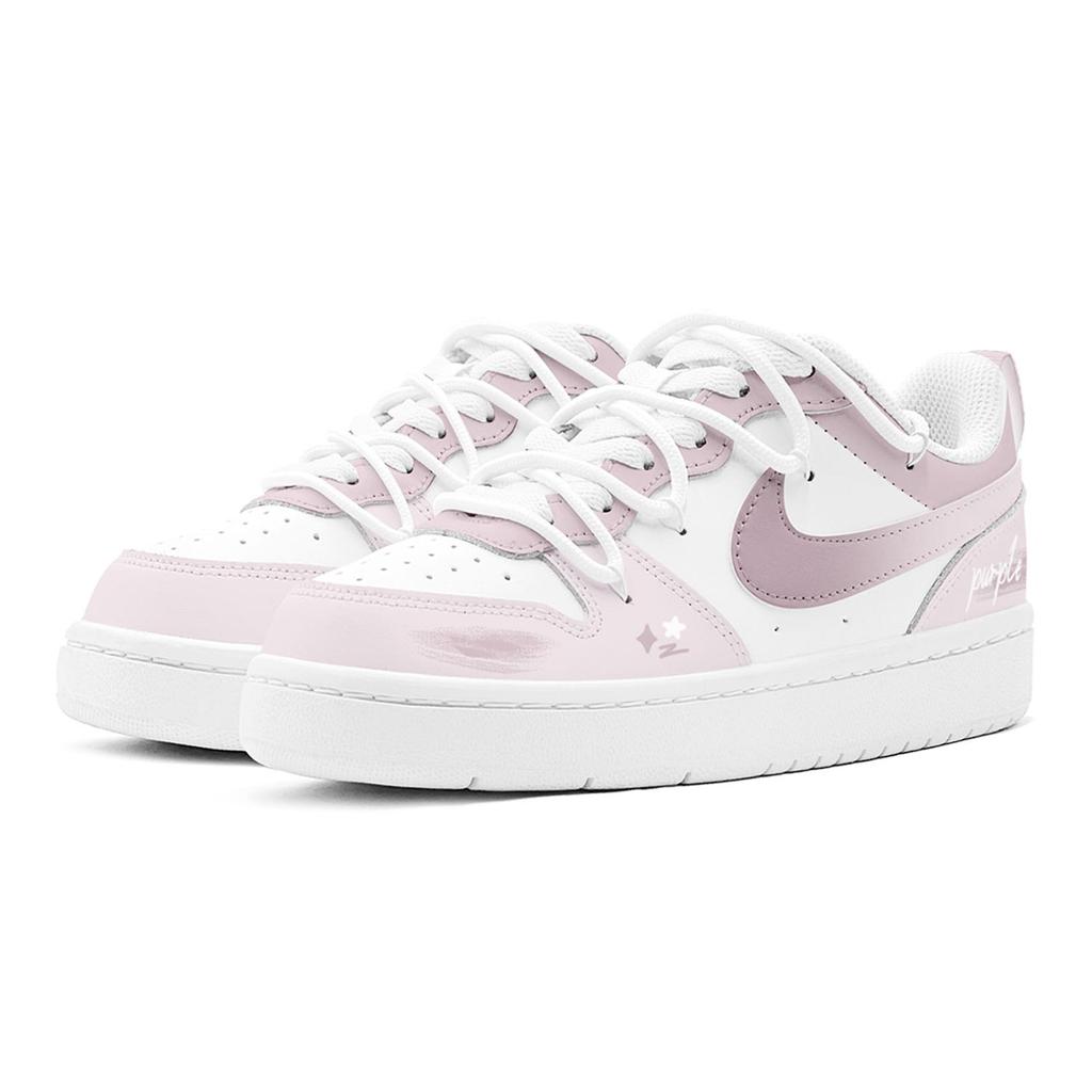 Nike Court Borough GS Couple's, Pink Love Starry, Comfortable Versatile, Fashion Individual Low top Skateboard Shoes BQ5448-100(TeamS2-S-BOX)