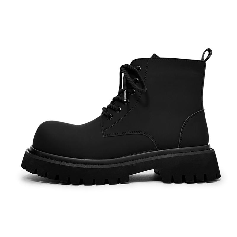 

Fashion British Casual Leather Platform Round Toe Boots Men Fashion Luxury Work Walking Shoes New Outdoor Antiskid Designer Ankle Boots 44 чёрный