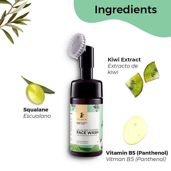 Pilgrim Squalane Daily Glow Hudvårdskit | Skummande Ansiktsrengöring med Borste, 120ml | Toner & Mist, 100ml | Glow Fuktkräm, 50g | Glow Sovmask, 50g