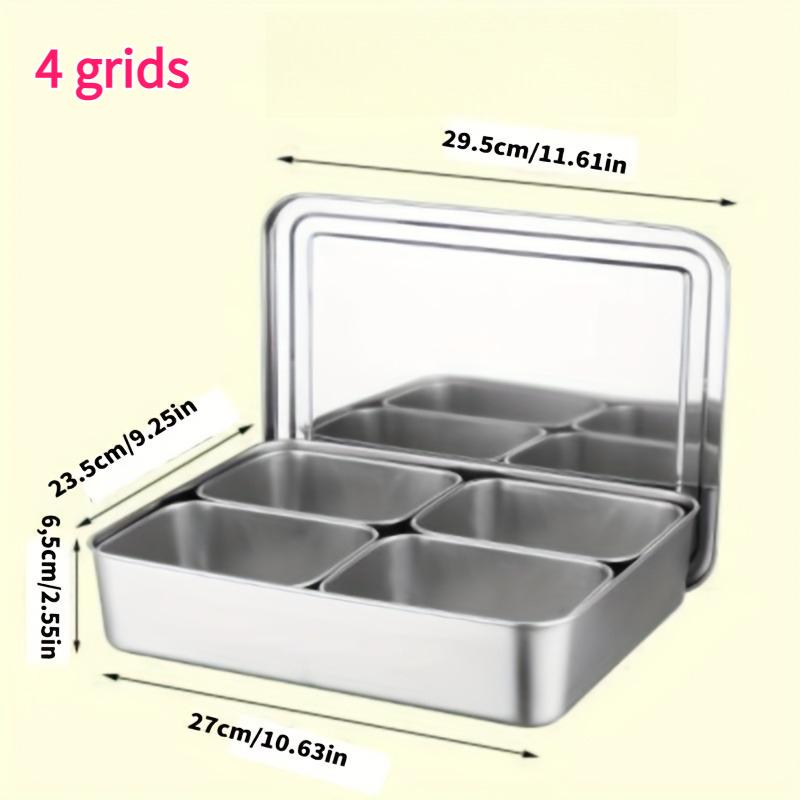 

Stainless Steel 4/8 Grids Seasoning Container Multi-Purpose Seasoning Storage Tray with Lid and Spoon Kitchen Cooking Organizer