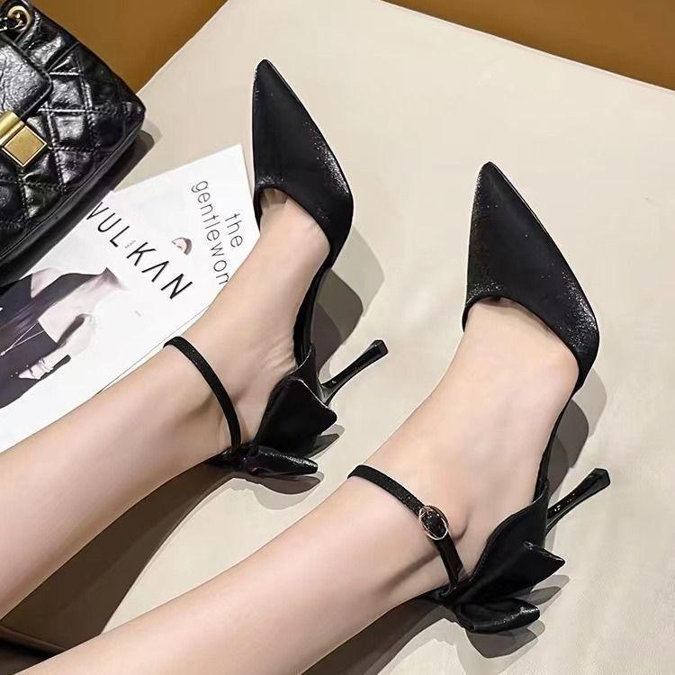 Bow Wedding Shoes Side Empty Single Shoes Women's Spring 2025 New Stiletto Wedding Dress Pointed White High Heels Women's Shoes
