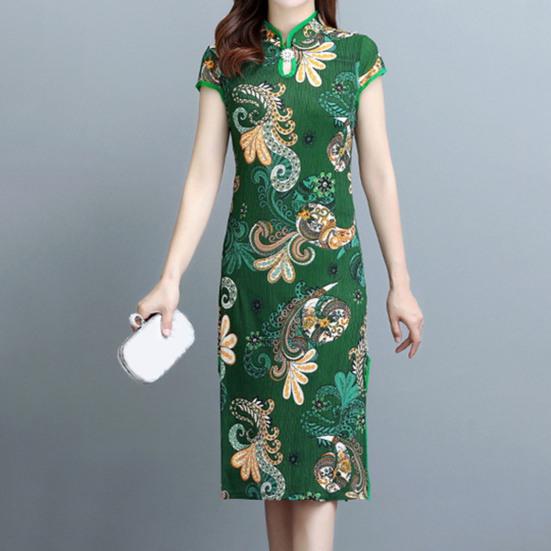Lady Cheongsam Chinese Style Vintage Stand Collar High Split Summer Qipao for Stage Show