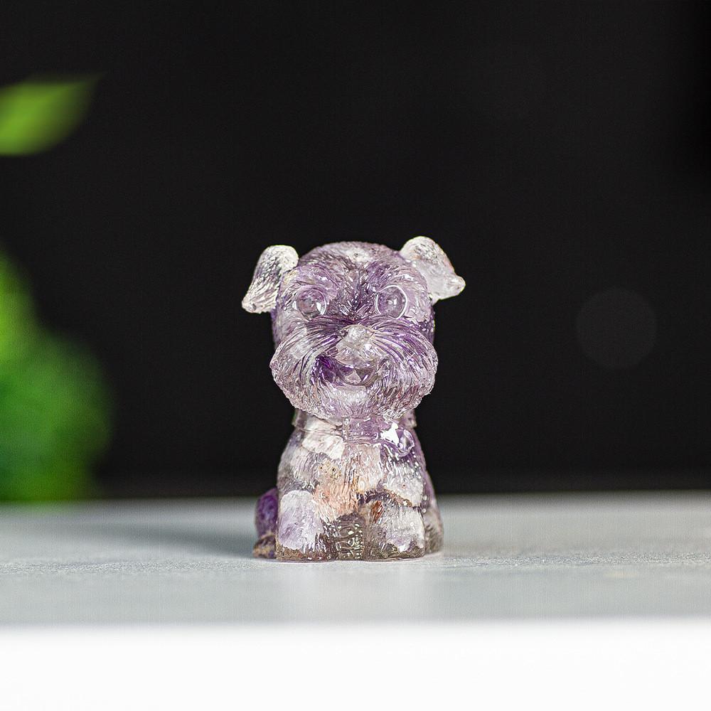 Resin Schnauzer Figurine With Natural Crystal Fill For Desk Decor And Gift Giving