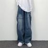 Pánské volné cargo džíny s mnoha kapsami, jednobarevné, zapínání na zip, volné, rovné, široké nohavice, podzimní džínové kalhoty, streetwear