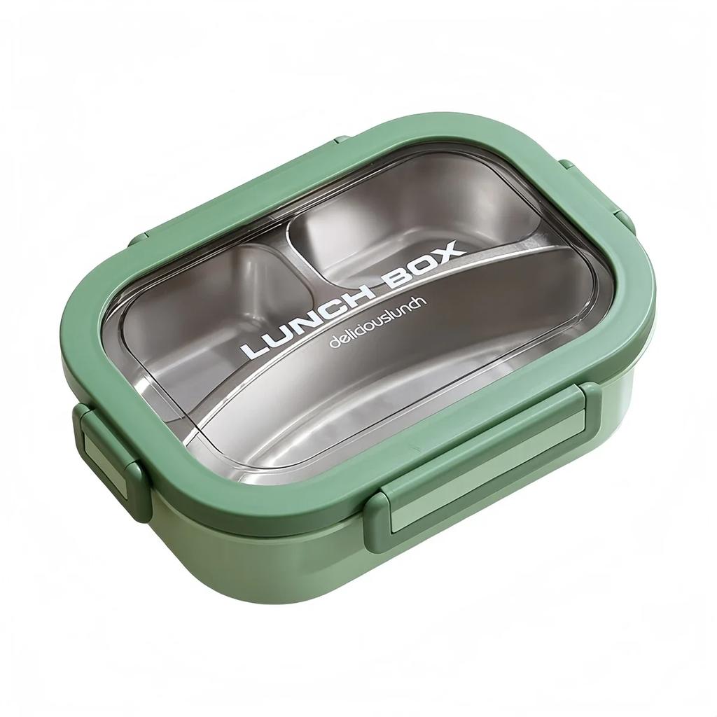 Edelstahl Lunchbox 3 Fächer Lunchbehälter mit auslaufsicheren Deckeln 23,7x17,3x6,6cm Blau,Gelb,Orange,Braun,Rosa,Grün