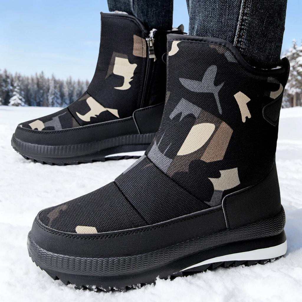 Wasserdichte Leichte Warme Winter-Schneestiefel für Herren mit dicker Sohle, zum einfachen Anziehen, gepolstertes Futter, rutschfest, strapazierfähig, lässige Sport-Baumwollstiefel