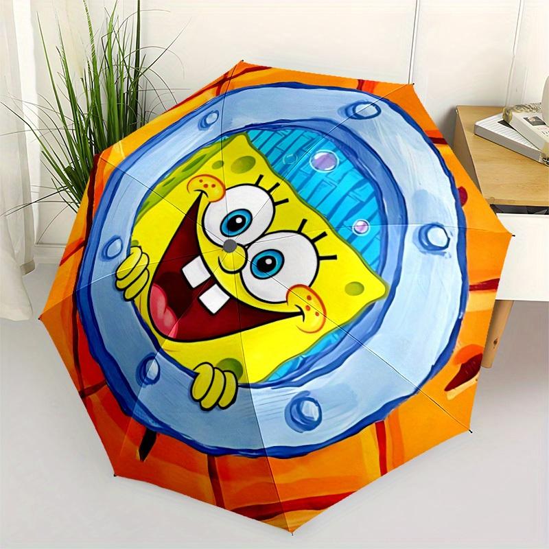1pc SpongeBob Self-Folding Umbrella, 8-Bone Compact Travel Umbrella, Durable Plastic And Iron Frame084