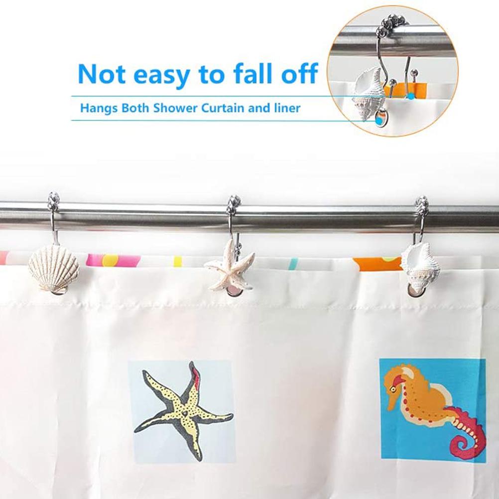12 Stück Dekorative Duschvorhanghaken Seestern Muschel Harzhaken für Badezimmer und Dusche