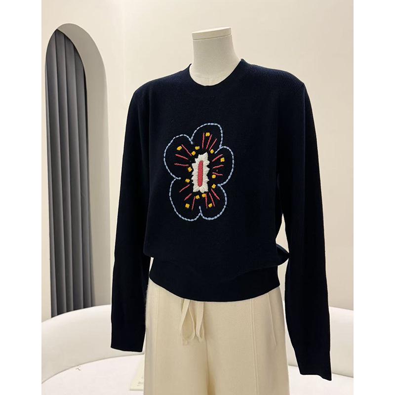 Women's Winter Red Retro Crochet Floral Wool Sweater