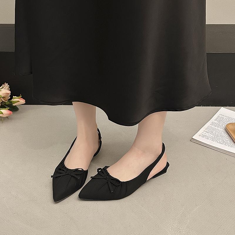 Summer Fashion Bow Solid Color Women's Sandals Sexy Pointed Toe Open Heel Flat Shoes  Outdoor Womens Shopping Sandals Selling