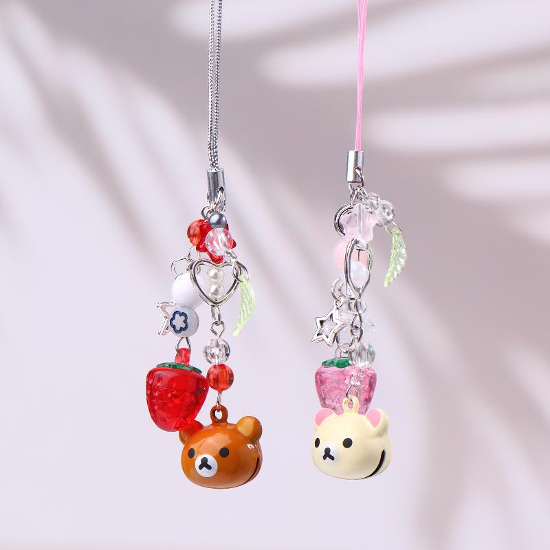 Cute Bear Strawberry Star Mobile Phone Chain Y2K Cartoon Phone Lanyard Camera Pendant Couple Keychain Gifts