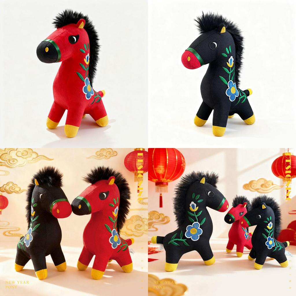Traditionelles Plüschtier zum Jahr des Pferdes mit Stickerei und PP-Baumwolle für Geschenk und Dekoration