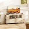 Rolling TV Stand 102 Cm TV Cabinet For TVs Up To 42 Inches 2 Drawers Open Compartments Natural