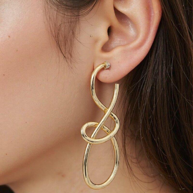 1 Pair of Trendy Stylish Golden Dangle Earrings Big Circle Design Match Retro Daily Outfits Party Accessories Fashionable Stuff