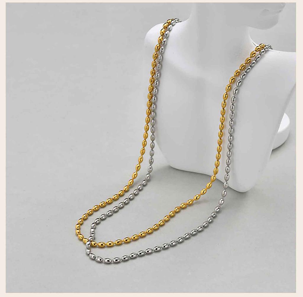Collana a Catena con Filo di Perle di Riso Ovali Color Argento per Donna, Gioielli Choker con Perline in Acciaio Inossidabile all'Ingrosso