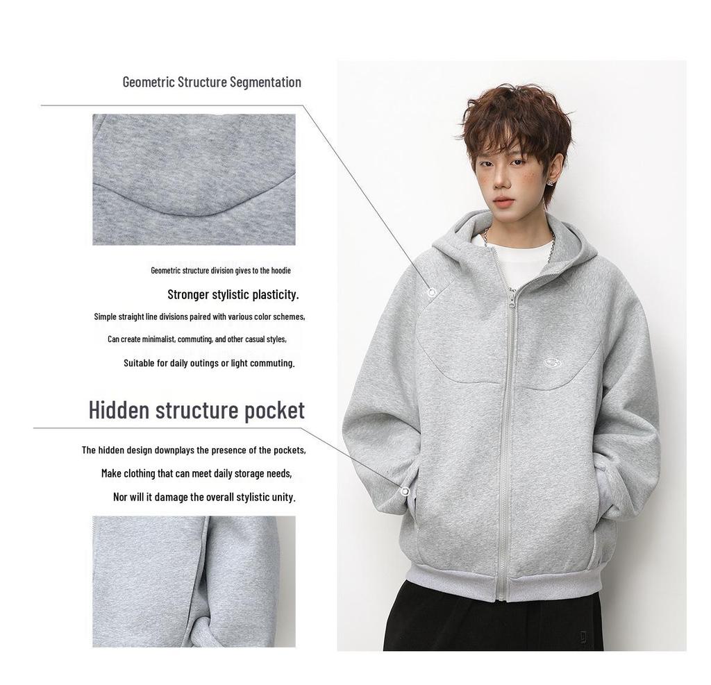 Men's Heavyweight Retro Color Block Embroidered Cardigan Hoodie Jacket