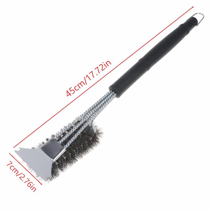 Long Non Slip Handle Grill Cleaning Brush Rust Resistant Metal Cleaner Brush With Scraper For Outdoor Grilling Camping Picnic