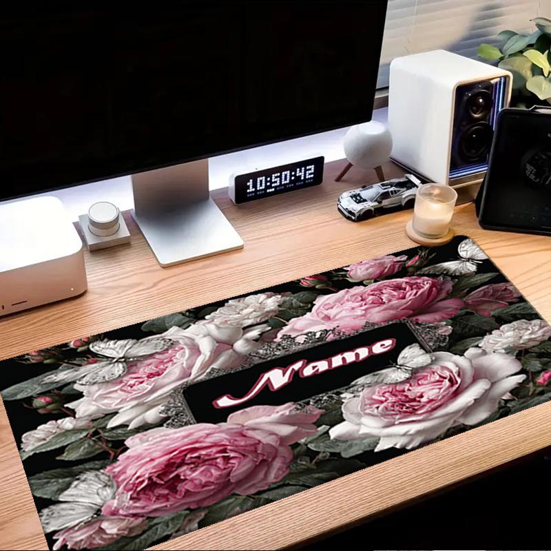 1PC Custom Name Floral Name Frame Mouse Pad, Keyboard and Mouse Desk Pad, for Computer Notebook Birthday Gift For Any Room Or Office