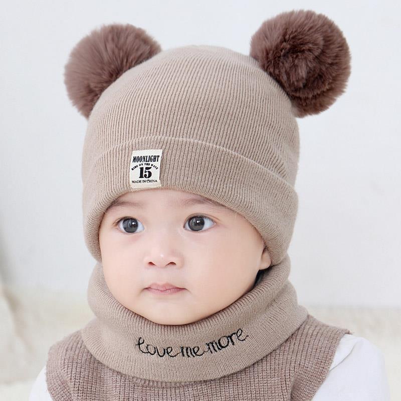 0-12 Months Baby Knitted Hat Scarf for Autumn and Winter Warmth