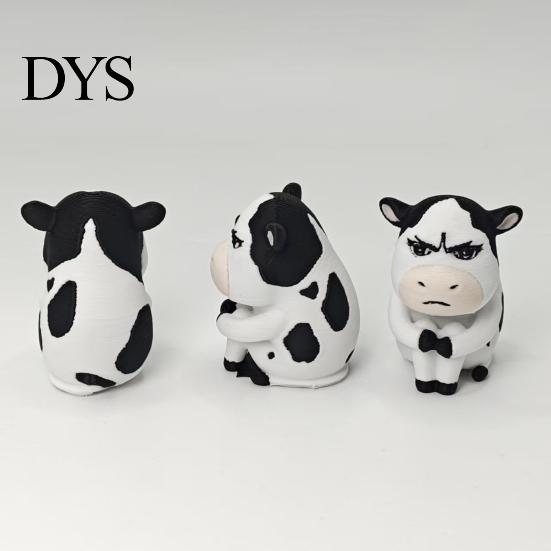 3D Printed Cow Toy Dairy Figurine, Cartoon Cattle Statue for Desk Decor, Figurine Mini Sculpture Home Office, Gift Animal Lovers Accessory