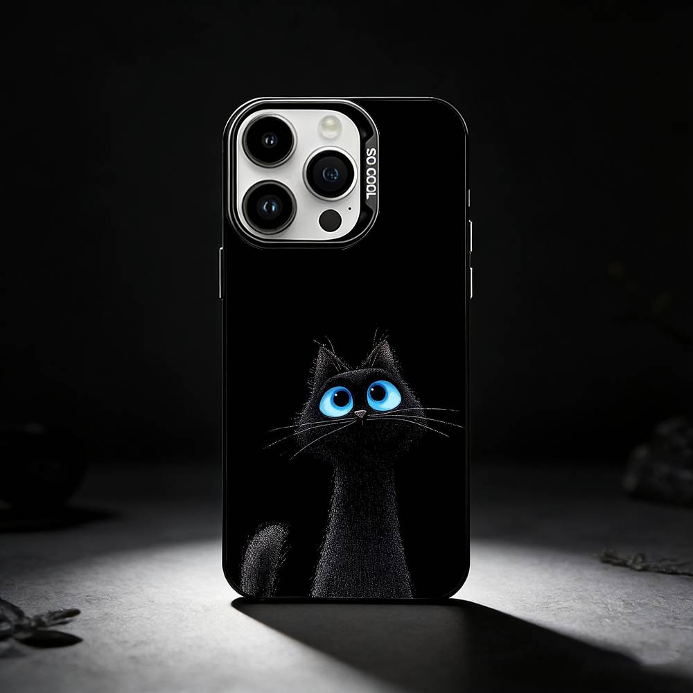 Black Cat Staring Eye Phone Case For iPhone 17,16,15,14,13,12,11 Plus,Pro Max,XS,Colored silver phone case