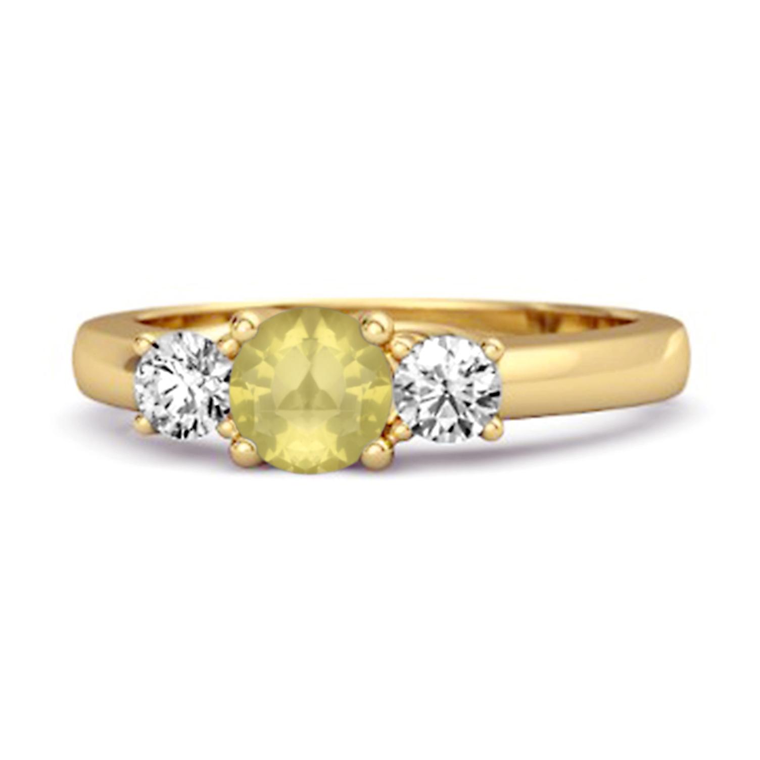 Lemon Quartz Round Three Stone Ring -925 Sterling Silver Gold Vermeil 6