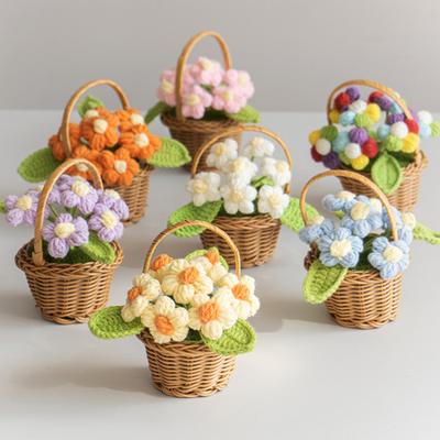 Crocheted Potted Flower Decoration Handmade Knitting Floral Ornament Finished Hand Woven Flower