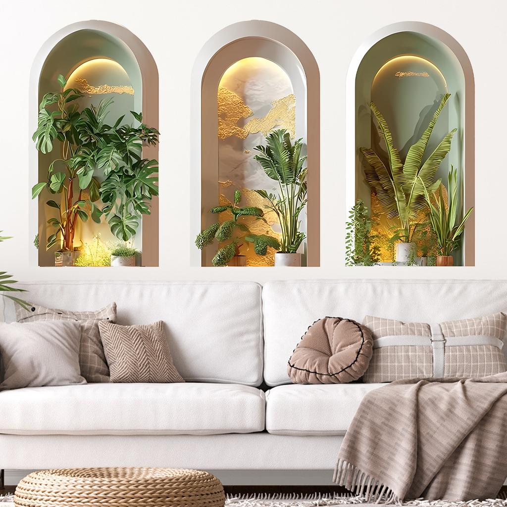 Creative Three-dimensional Green Plant Niche Living Room Bedroom Beautification Decoration Self-adhesive Wall Stickers