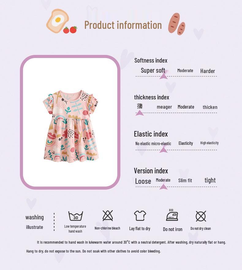 Malwee Girls' Summer Princess Dress - Cute Round Neck, Short Sleeve, European & American Style