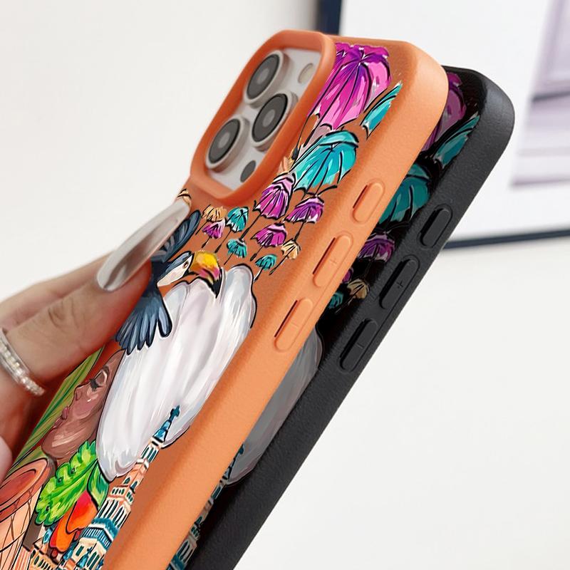 For iPhone 17 Pro Max Case Luxury Tropical-style Toucan Pattern Leather Texture Silicone Cover For iPhone 16 Pro Max 15 14 13 12 11 16E Air
