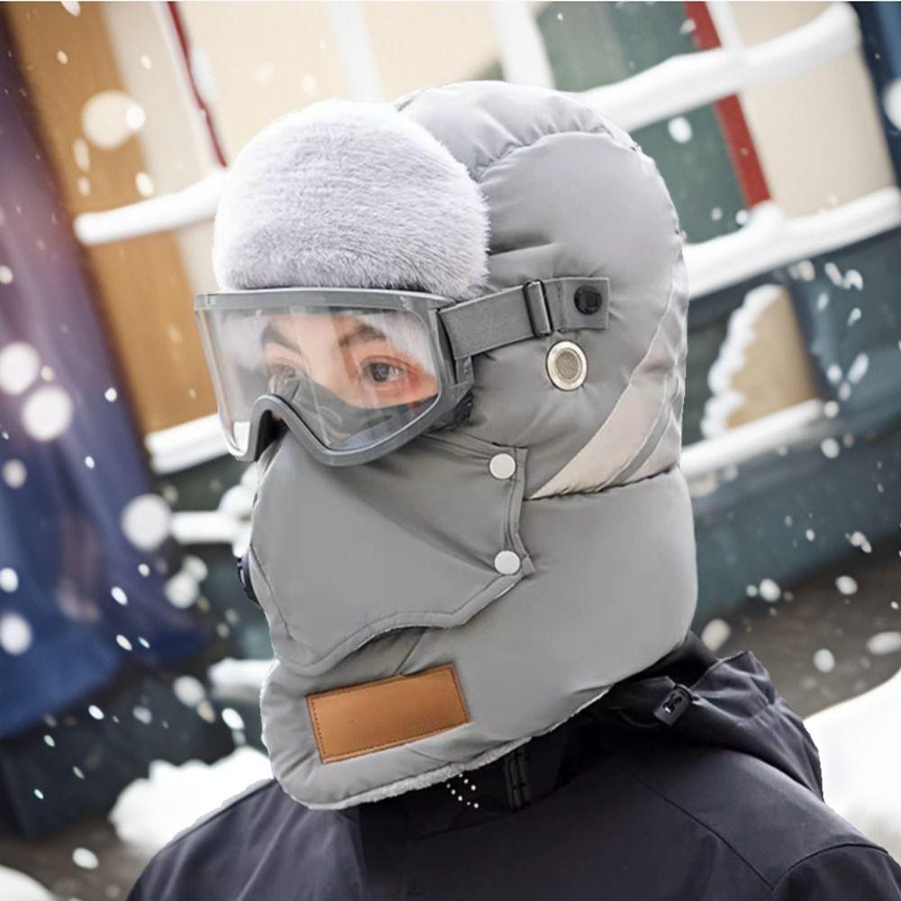 Russian Ushanka Winter Plush Hats Earflap Cycling Windproof Cap Anti Fog Lenses Ski Hat  Sports