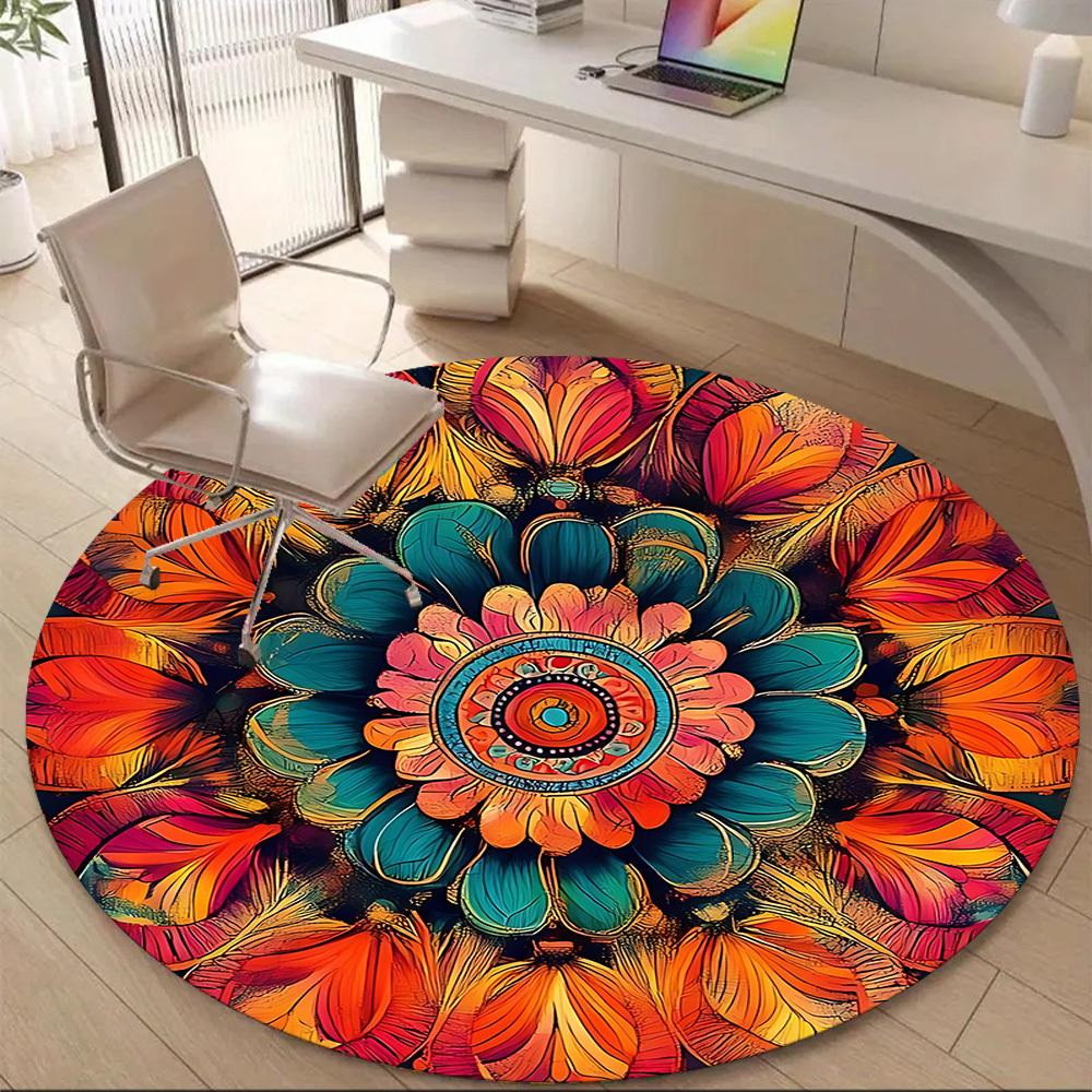 1PC Floral Mandala Office Round Area Rug, Indoor Mat Suitable ForOffice, Under Office Chairs Bedroom Living Room Home Decor, Room Deco f046
