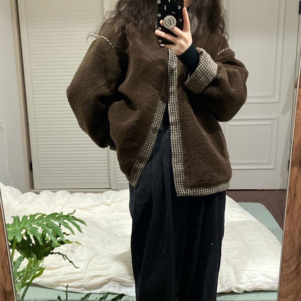Korean Winter Brown Coat Women Fashion Warm Thick Patchwork Wool Coat Female Casual Vintage High Street Button Design Outerwear