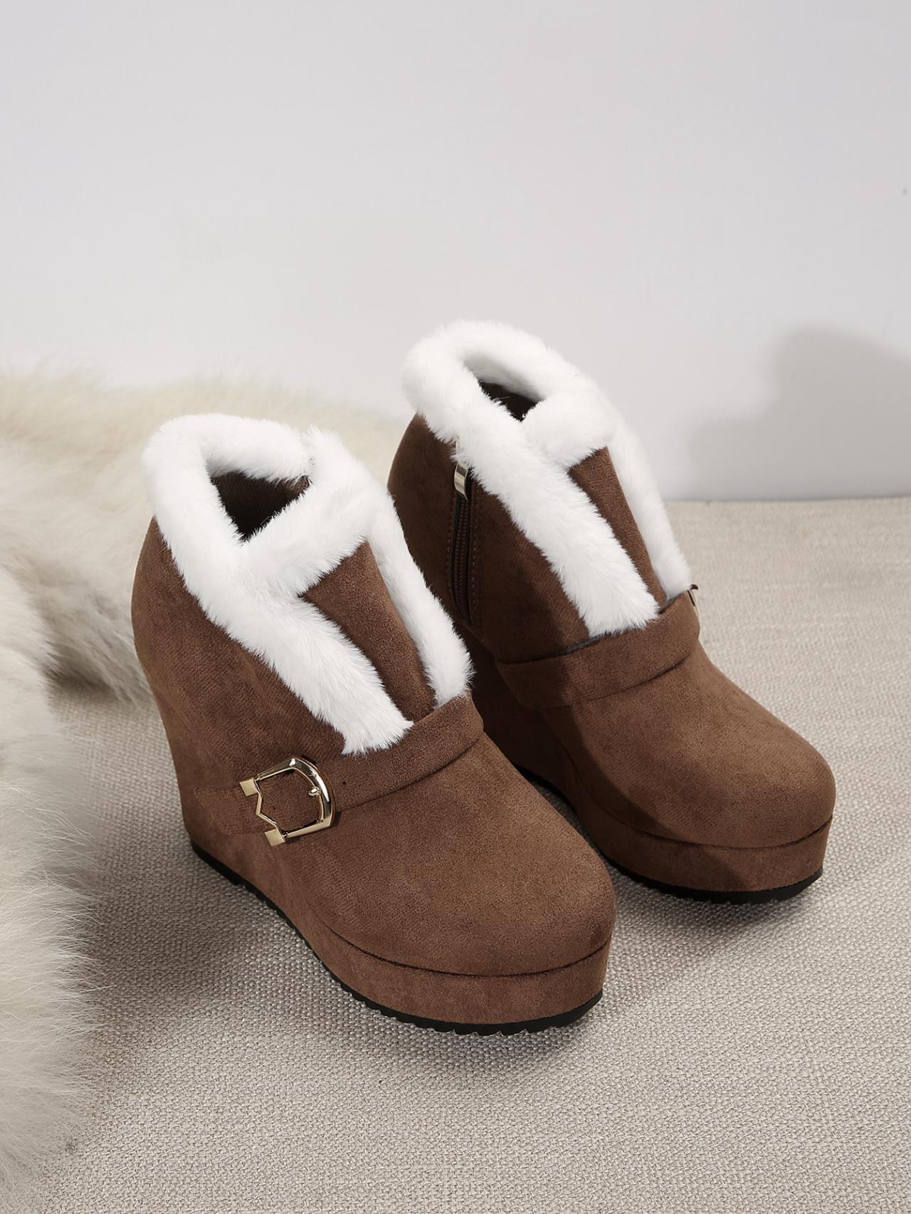 

Большие размеры 36-43, новые модные ботинки с круглым носком и пряжкой для женщин, сексуальные ботильоны на платформе, каблуках, рукавах, средней длины, бочкообразные, замшевые 43