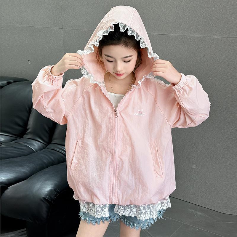 Girls Kids Lightweight Breathable Hooded Sun Protection Jacket Outerwear