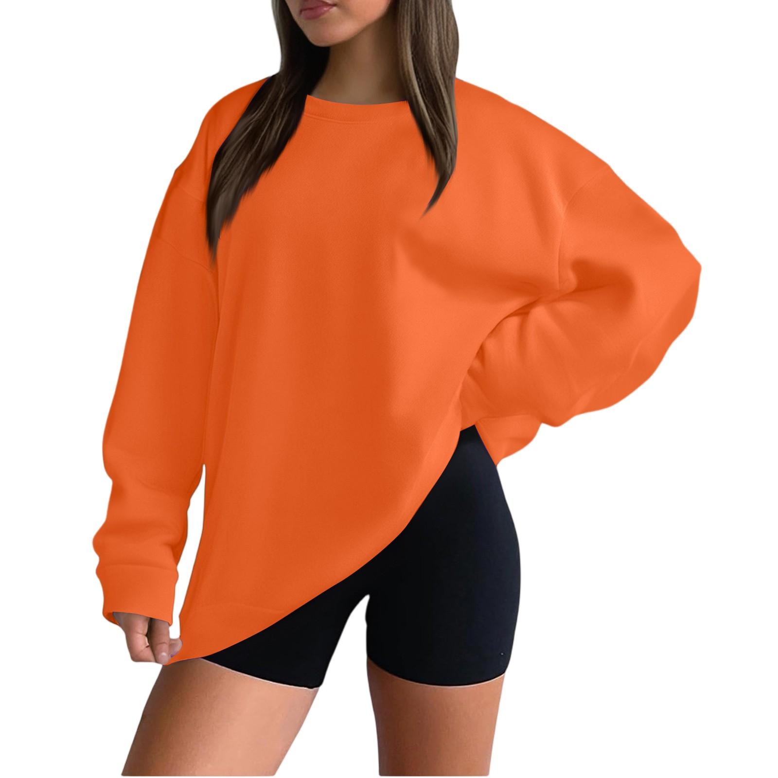 

Женский повседневный модный свободный спортивный пуловер с круглым вырезом и длинными рукавами S оранжевый