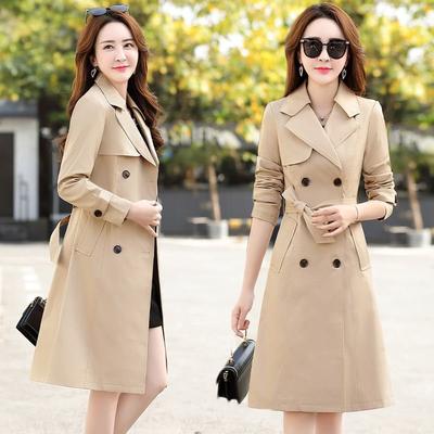 Women's Plus Size Spring and Fall Mid-length Thin Section Casual Hooded Windbreaker Jacket Waist Windbreaker