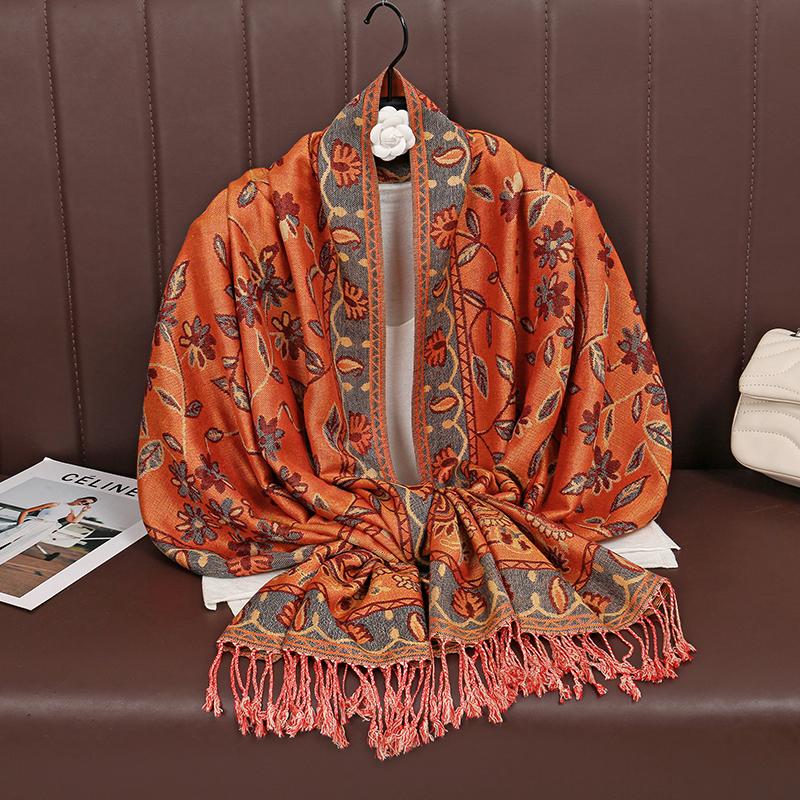 Paisley Pashmina Shawl Scarf Women Jacquard Cashew Printed Scarves Borders Female Tassel Travel Blanket Wraps Ethnic Shawls