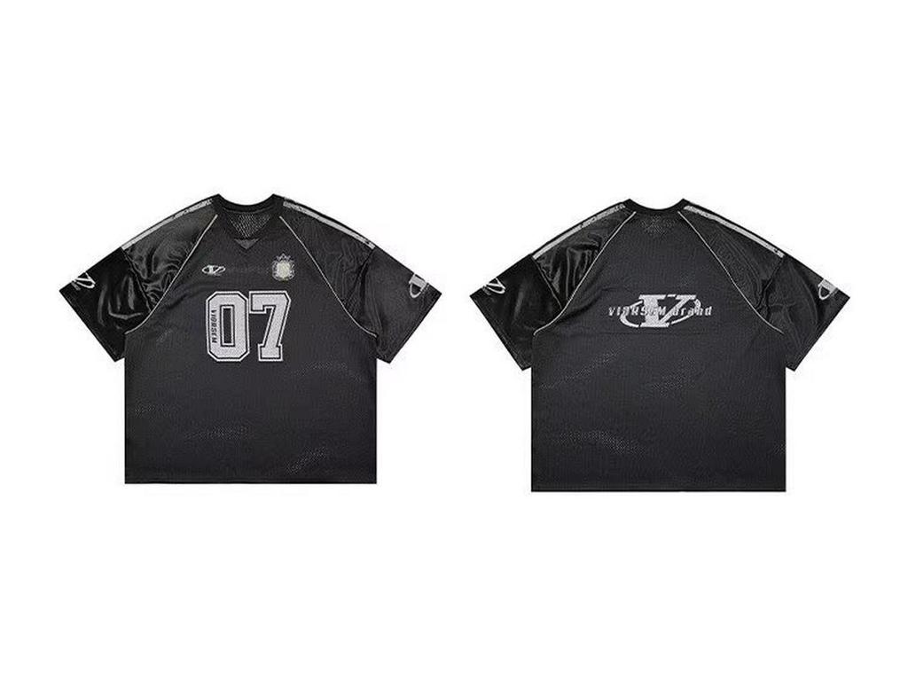 Women's Retro Sport Mesh Rugby T-Shirt: Summer College Style, Loose Fit Short Sleeve